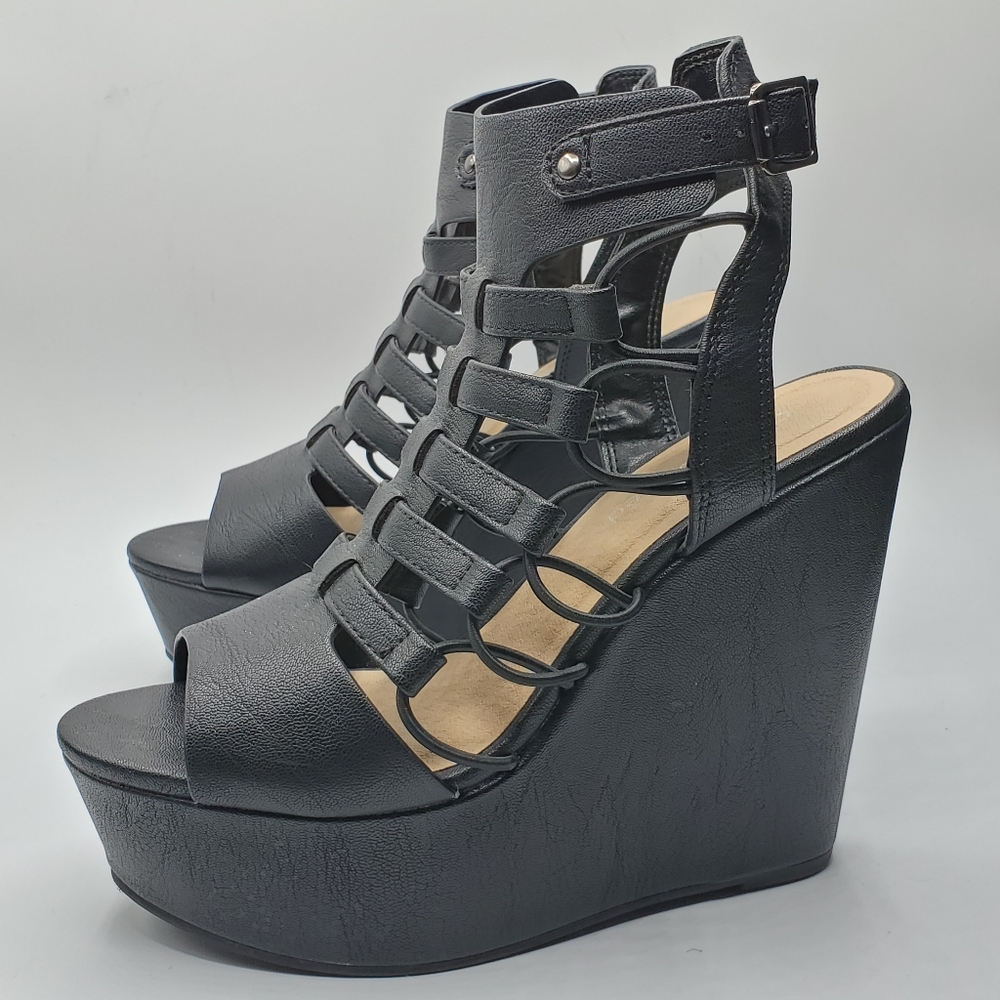Rare 90s y2k 1.75" platform, 5.25" wedge heel strappy sandals size 5.5 - Picture 10 of 11